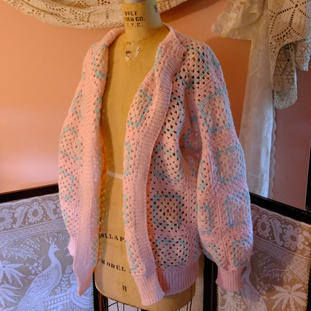 Oversized Baby Pink Granny Knit Cardigan